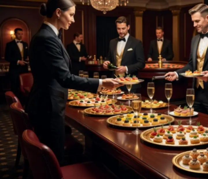 Elegancki catering serwowany podczas kasynowego eventu