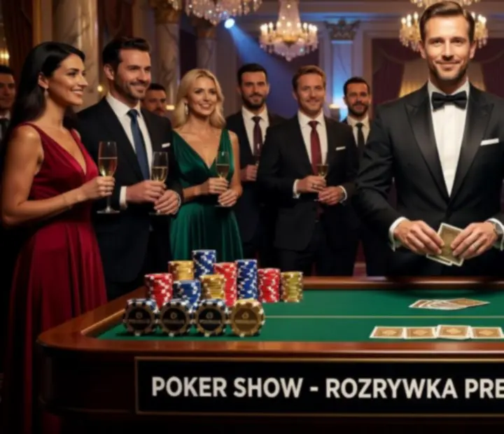 Krupier prowadzący elegancki wieczór pokerowy podczas gali